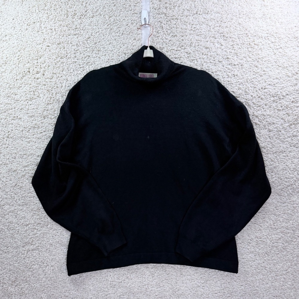 Amanda Smith Turtleneck Sweater Women Large Black Lambswool Made in England Knit